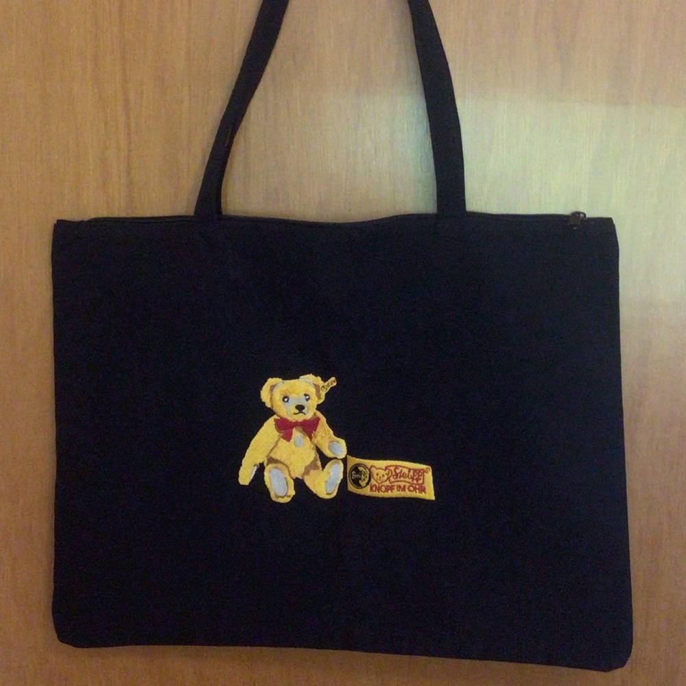 Steiff Black Tote Bag with Yellow Teddy Appliqué
